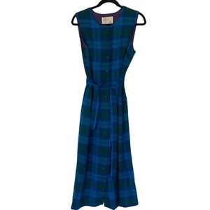Vintage Blue & Green Wool Plaid Maxi Dress